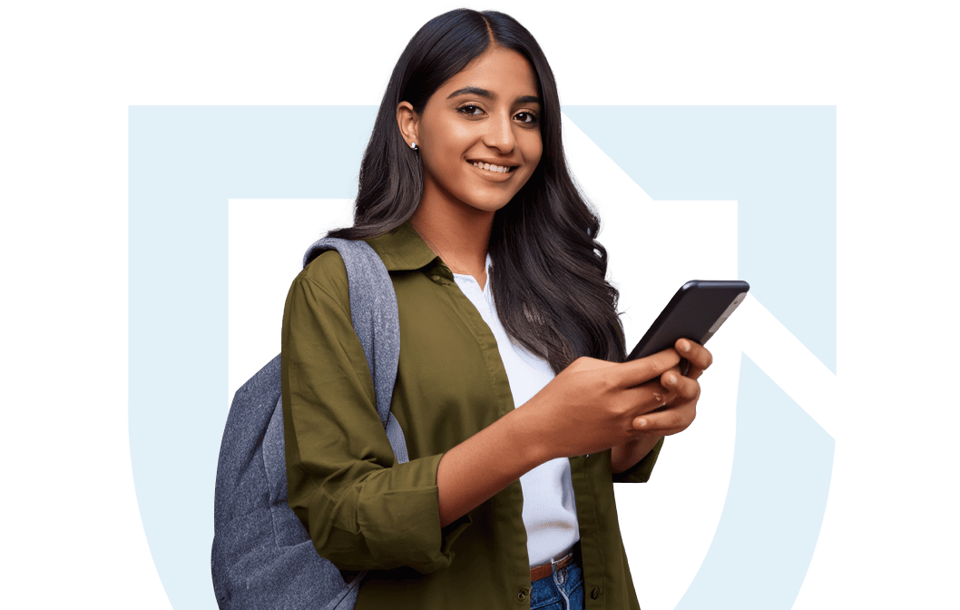 Student using mobile app for verification